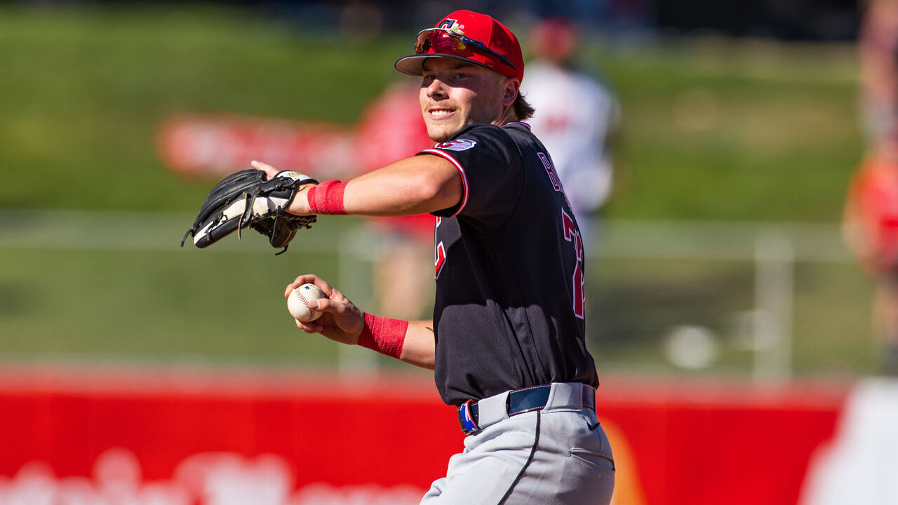 TEMPE, ARIZONA - MARCH 13: Travis Bazzana #72 of the Cleveland Guardians throws the ball during the Spring Training game against the Los Angeles Angels at Tempe Diablo Stadium on March 13, 2026 in Tempe, Arizona.