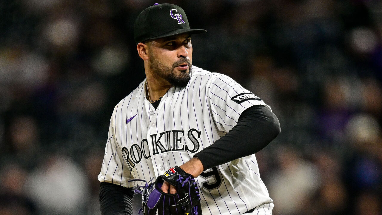 DENVER, CO - APRIL 22: Colorado Rockies Antonio Senzatela (49) pitches in the ninth inning during a game between the San Diego Padres and the Colorado Rockies at Coors Field on April 22, 2026 in Denver, Colorado.