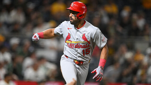 PITTSBURGH, PENNSYLVANIA - APRIL 27: José Fermín #15 of the St. Louis Cardinals celebrates hitting a two-run double during the ninth inning against the Pittsburgh Pirates at PNC Park on April 27, 2026 in Pittsburgh, Pennsylvania.