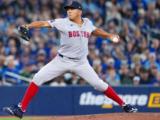 TORONTO, ON - APRIL 27: Ranger Suarez #55 of the Boston Red Sox pitches during the game between the Boston Red Sox and the Toronto Blue Jays at Rogers Centre on Monday, April 27, 2026 in Toronto, Ontario, Canada.