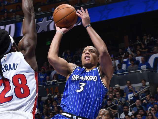 ORLANDO, FL - APRIL 27: Desmond Bane #3 of the Orlando Magic drives to the basket during the game against the Detroit Pistons during Round One Game Four of the 2026 NBA Playoffs on April 27, 2026 at Kia Center in Orlando, Florida. Mandatory Copyright Notice: Copyright 2026 NBAE