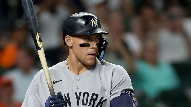 HOUSTON, TEXAS - APRIL 24: Aaron Judge #99 of the New York Yankees bats in the first inning against the Houston Astros at Daikin Park on April 24, 2026 in Houston, Texas.