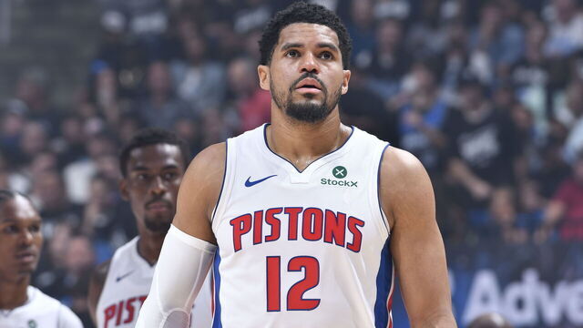 ORLANDO, FL - APRIL 25: Tobias Harris #12 of the Detroit Pistons looks on during the game against the Orlando Magic during Round One Game Three of the 2026 NBA Playoffs on April 25 2026 at Kia Center in Orlando, Florida. Mandatory Copyright Notice: Copyright 2026 NBAE