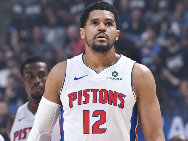 ORLANDO, FL - APRIL 25: Tobias Harris #12 of the Detroit Pistons looks on during the game against the Orlando Magic during Round One Game Three of the 2026 NBA Playoffs on April 25 2026 at Kia Center in Orlando, Florida. Mandatory Copyright Notice: Copyright 2026 NBAE