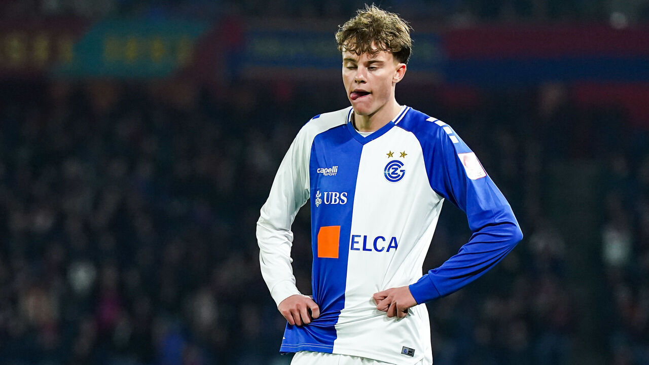 BASEL, SWITZERLAND - MARCH 05: Jonathan Asp Jensen of Grasshopper Club Zurich reacts during the Swiss Super League match between FC Basel 1893 and Grasshopper Club Zurich at St. Jakob-Park on March 05, 2026 in Basel, Switzerland.