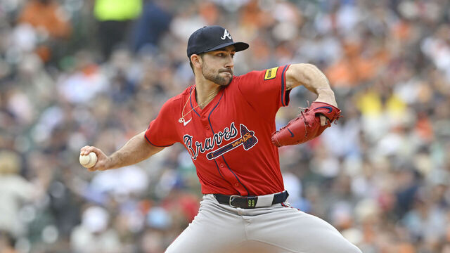 DETROIT, MICHIGAN - SEPTEMBER 21, 2025: Spencer Strider #99 of the Atlanta Braves throws a pitch during the fifth inning against the Detroit Tigers at Comerica Park on September 21, 2025 in Detroit, Michigan.