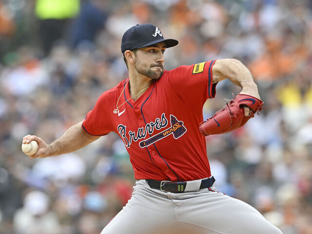 DETROIT, MICHIGAN - SEPTEMBER 21, 2025: Spencer Strider #99 of the Atlanta Braves throws a pitch during the fifth inning against the Detroit Tigers at Comerica Park on September 21, 2025 in Detroit, Michigan.