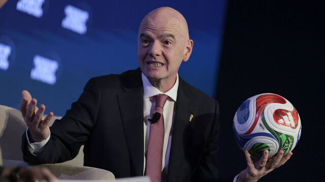 FIFA President Gianni Infantino speaks during the 2026 Semafor World Economy conference in Washington, DC, on April 15, 2026.
