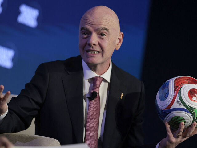 FIFA President Gianni Infantino speaks during the 2026 Semafor World Economy conference in Washington, DC, on April 15, 2026.