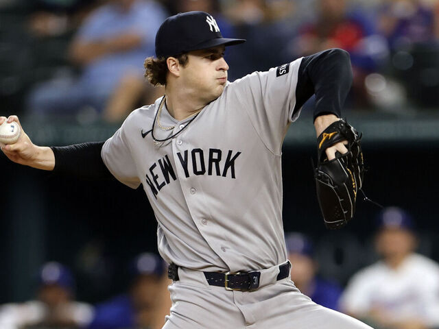 ARLINGTON, TEXAS - APRIL 28: Cam Schlittler #31 of the New York Yankees pitches against the Texas Rangers during the first inning at Globe Life Field on April 28, 2026 in Arlington, Texas.