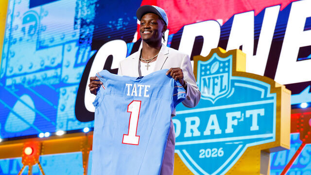 PITTSBURGH, PENNSYLVANIA - APRIL 23: Carnell Tate of Ohio State poses for a portrait after being selected fourth overall by the Tennessee Titans during Round One of the 2026 NFL Draft at Acrisure Stadium on April 23, 2026 in Pittsburgh, Pennsylvania.