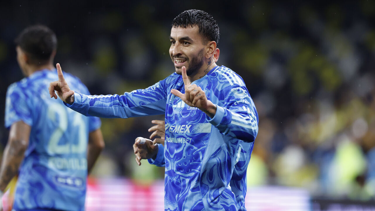 NASHVILLE, TENNESSEE - APRIL 28: Ángel Correa #7 of Tigres UANL celebrates after scoring a goal during the first half of the semi-final of the CONCACAF Champions Cup against Nashville SC at GEODIS Park on April 28, 2026 in Nashville, Tennessee.