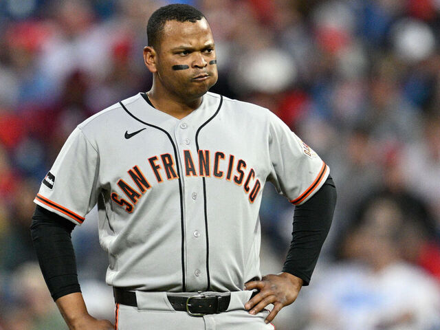PHILADELPHIA, PA - APRIL 28: San Francisco Giants designated hitter Rafael Devers #16 looks on during the game between the Philadelphia Phillies and the San Francisco Giants on April 28th, 2026 at Citizens Bank Park in Philadelphia, PA.