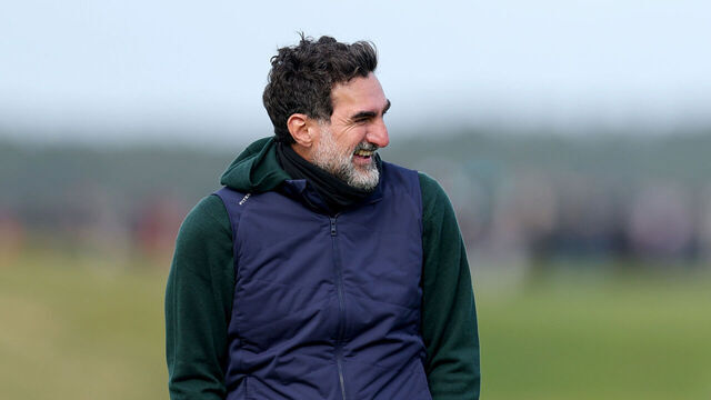 ST ANDREWS, SCOTLAND - OCTOBER 05: Yasir Al-Rumayyan, Governor of Saudi Arabia's Public Investment Fund laughs on the 12th hole during the Final Round on day four of the Alfred Dunhill Links Championship 2025 at The Old Course on October 05, 2025 in St Andrews, Scotland.