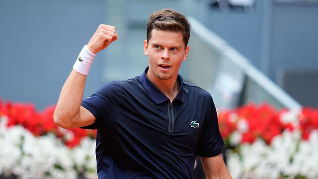 MADRID, SPAIN - APRIL 30: Alexander Blockx of Belgium celebrates the victory against Casper Ruud of Norway during the Mutua Madrid Open 2026 at La Caja Magica on April 30, 2026 in Madrid, Spain.