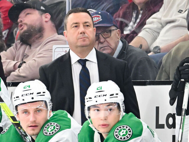 MONTREAL, CANADA - JANUARY 11: Assistant coach Misha Donskov of the Dallas Stars handles bench duties during the first period against the Montreal Canadiens at the Bell Centre on January 11, 2025 in Montreal, Quebec, Canada. The Dallas Stars defeated the Montreal Canadiens 2-1 in a shootout.
