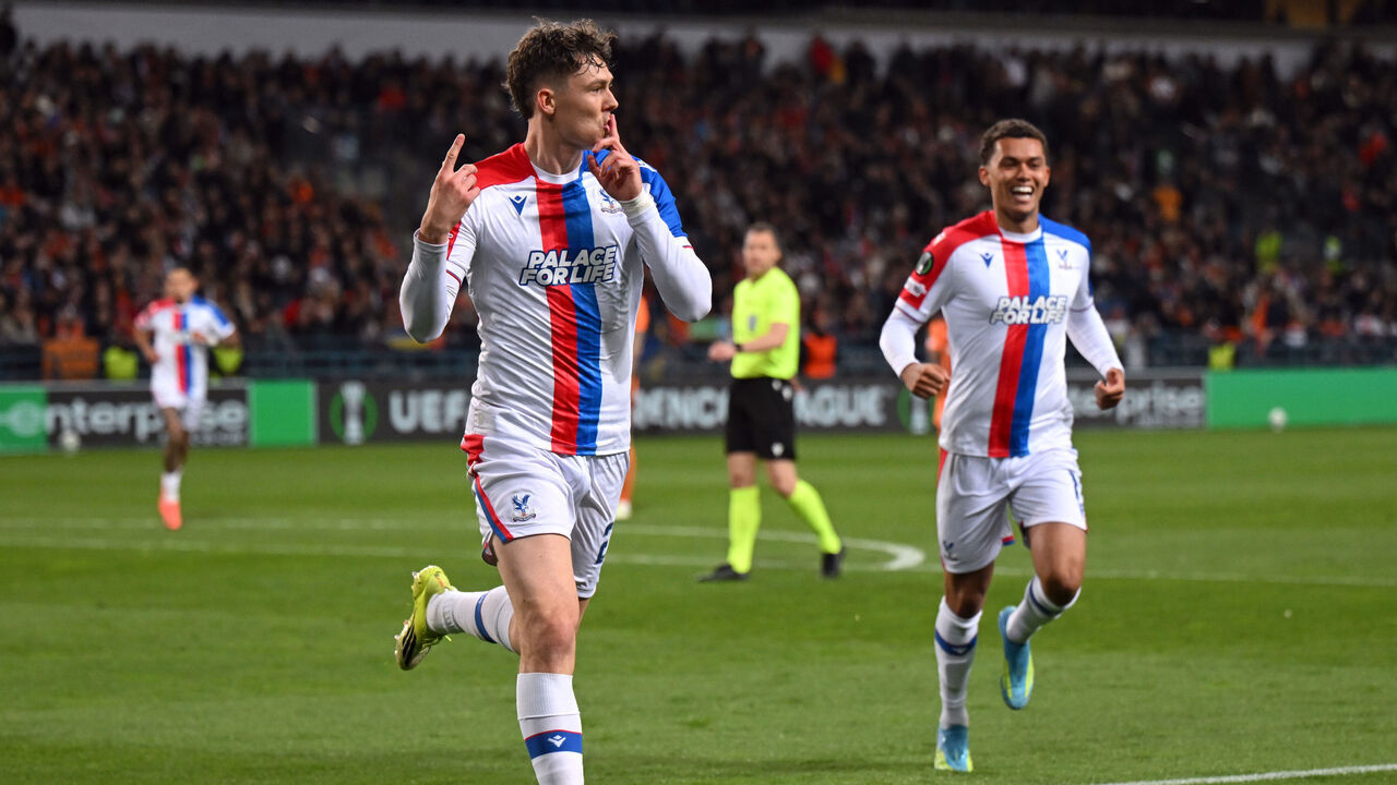KRAKOW, POLAND - APRIL 30: Jorgen Strand Larsen of Crystal Palace celebrates scoring his team's third goal during the UEFA Europa Conference League match between FC Shakhtar Donetsk and Crystal Palace FC at Henryk Reyman's Municipal Stadium on April 30, 2026 in Krakow, Poland.