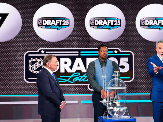 SECAUCUS, NEW JERSEY - MAY 05: National Hockey League Commissioner, Gary Bettman, presides over the 2025 NHL Draft Lottery at NHL Network Studio on May 5, 2025 in Secaucus, New Jersey.