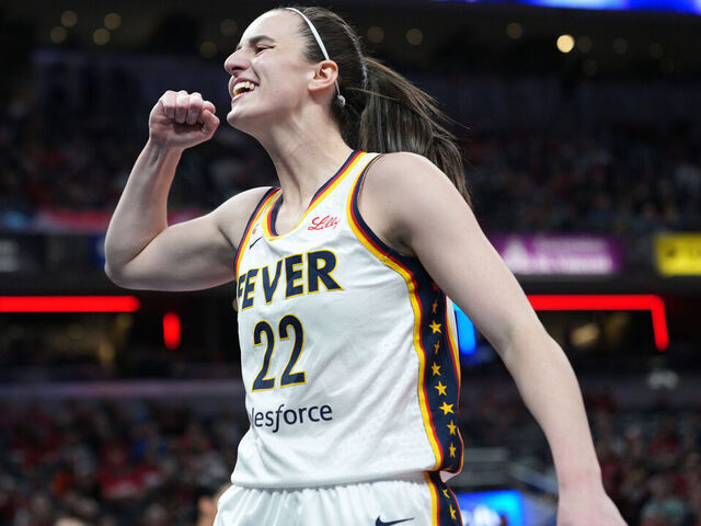 INDIANAPOLIS, IN - APRIL 30: Caitlin Clark #22 of the Indiana Fever celebrates during the game against the Dallas Wings on April 30, 2026 at Gainbridge Fieldhouse in Indianapolis, Indiana. Mandatory Copyright Notice: Copyright 2026 NBAE