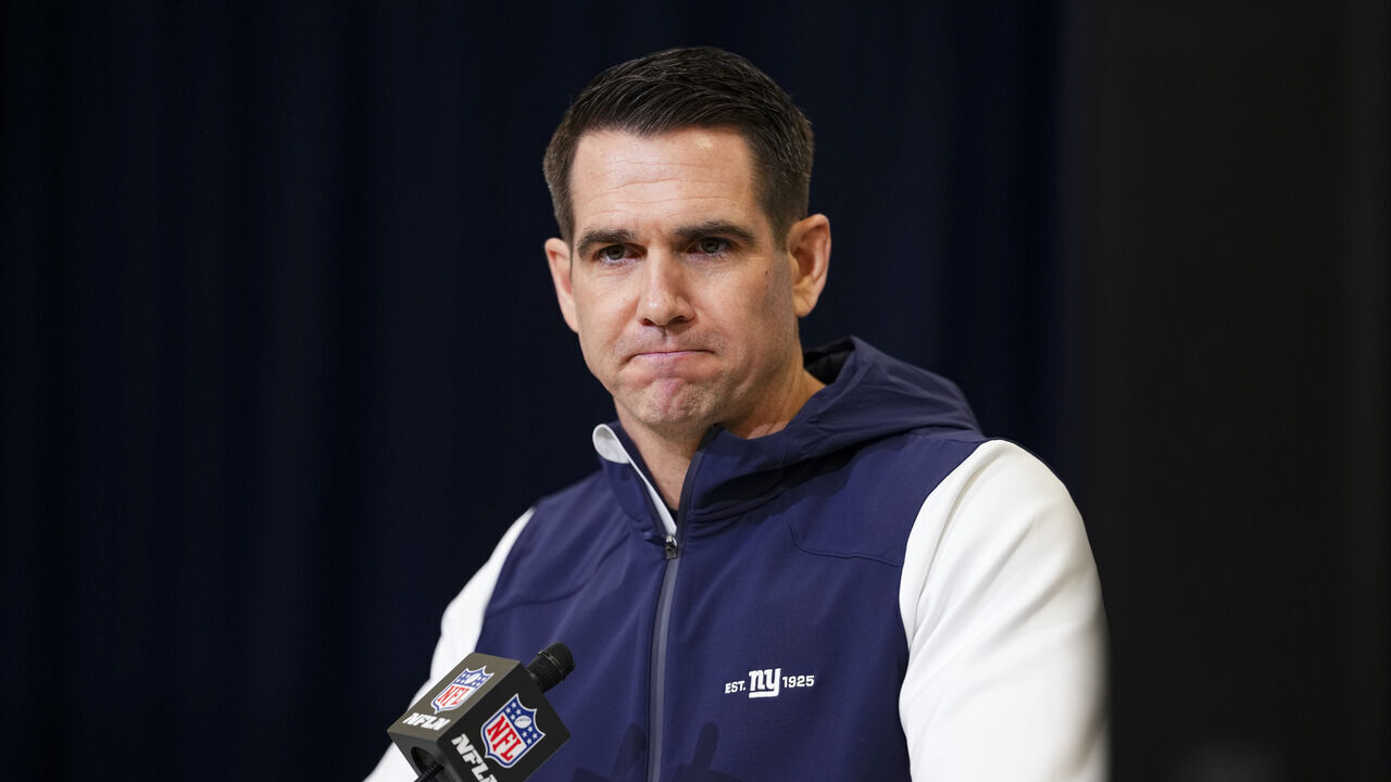 INDIANAPOLIS, IN - FEBRUARY 24: Joe Schoen of the New York Giants speaks during a press conference at the 2026 NFL Scouting Combine on February 24, 2026 in Indianapolis, Indiana.
