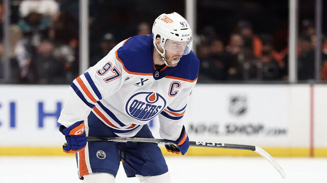 ANAHEIM, CALIFORNIA - APRIL 30: Connor McDavid #97 of the Edmonton Oilers looks on during the third period against the Anaheim Ducks in Game Six of the First Round of the 2026 Stanley Cup Playoffs at Honda Center on April 30, 2026 in Anaheim, California.