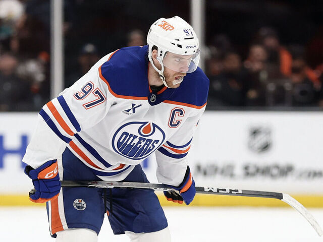 ANAHEIM, CALIFORNIA - APRIL 30: Connor McDavid #97 of the Edmonton Oilers looks on during the third period against the Anaheim Ducks in Game Six of the First Round of the 2026 Stanley Cup Playoffs at Honda Center on April 30, 2026 in Anaheim, California.