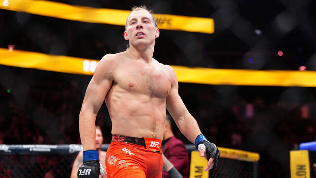 LAS VEGAS, NEVADA - JANUARY 24: Paddy Pimblett of England enters the Octagon in the UFC lightweight interim championship bout during the UFC 324 event at T-Mobile Arena on January 24, 2026 in Las Vegas, Nevada.