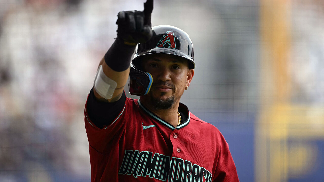 Arizona Diamondbacks' #06 Ildemaro Vargas celebrates after hitting a home run during the MLB World Tour Mexico City Series game between the Arizona Diamondbacks and the San Diego Padres at Alfredo Harp Helu Stadium in Mexico City on April 26, 2026.