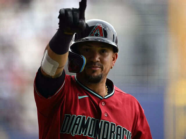 Arizona Diamondbacks' #06 Ildemaro Vargas celebrates after hitting a home run during the MLB World Tour Mexico City Series game between the Arizona Diamondbacks and the San Diego Padres at Alfredo Harp Helu Stadium in Mexico City on April 26, 2026.