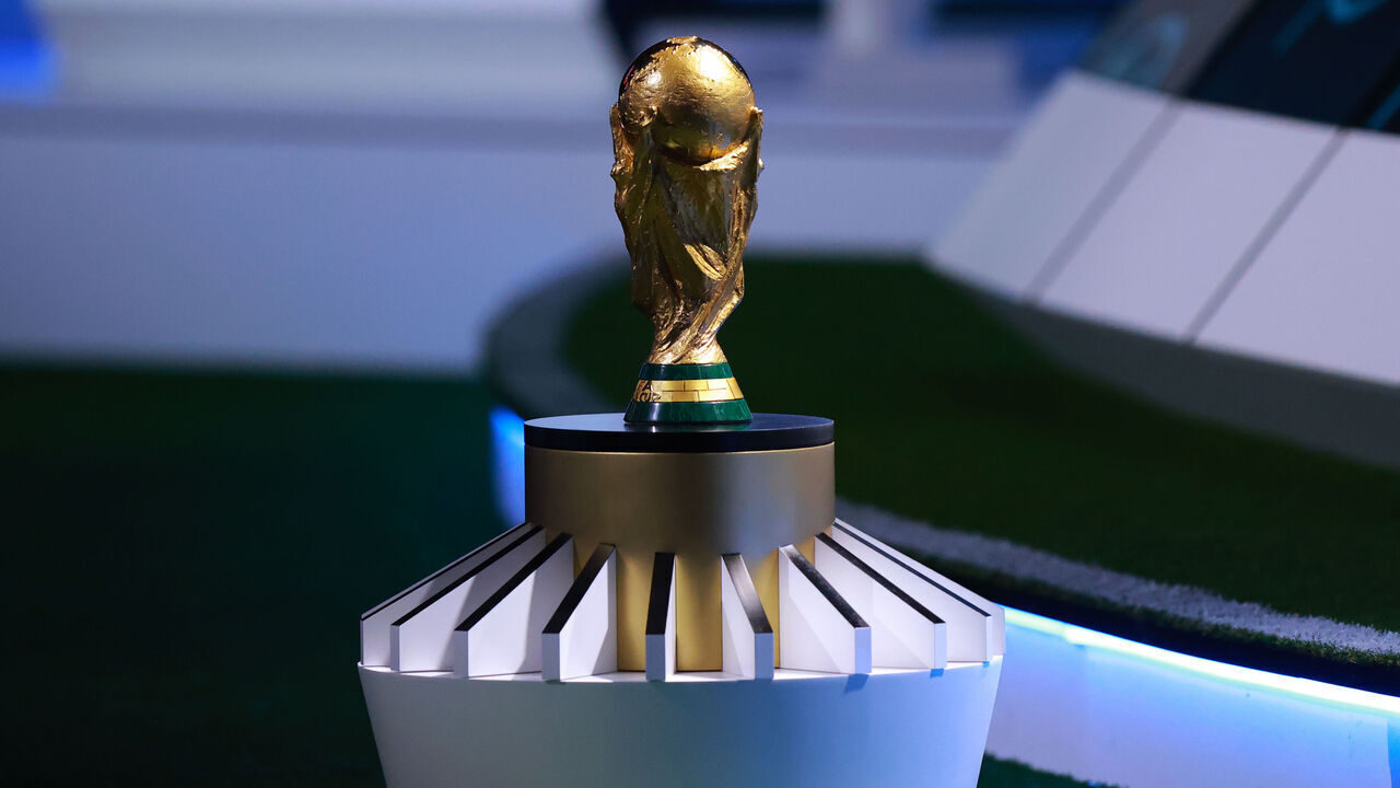 VANCOUVER, BRITISH COLUMBIA - APRIL 30: Detail of the FIFA World Cup trophy during the 76th FIFA Congress on April 30, 2026 in Vancouver, British Columbia.