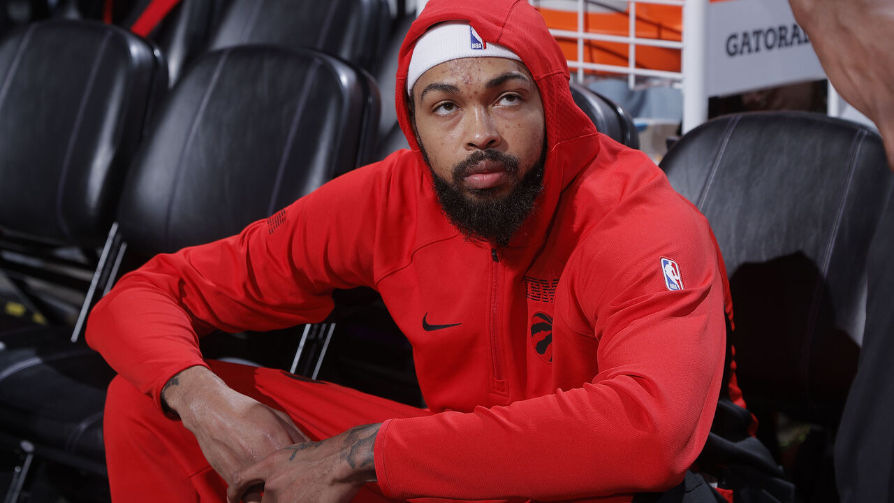 SACRAMENTO, CA - OCTOBER 8: Brandon Ingram #3 of the Toronto Raptors looks on from the bench prior to a NBA Preseason game against the Sacramento Kings on October 8, 2025 at Golden 1 Center in Sacramento, California. NOTE TO USER: User expressly acknowledges and agrees that, by downloading and or using this photograph, User is consenting to the terms and conditions of the Getty Images Agreement. Mandatory Copyright Notice: Copyright 2025 NBAE
