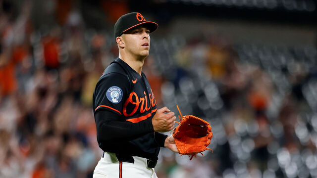 BALTIMORE, MD - APRIL 13: Ryan Helsley #21 of the Baltimore Orioles celebrates after defeating the Arizona Diamondbacks at Oriole Park at Camden Yards on Monday, April 13, 2026 in Baltimore, Maryland.