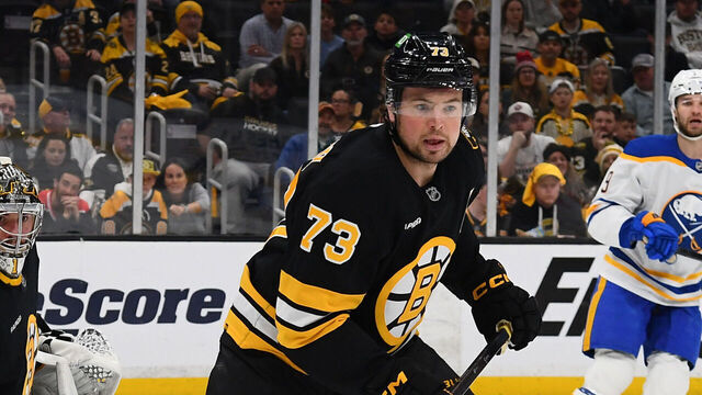 BOSTON, MASSACHUSETTS - MAY 1: Charlie McAvoy #73 of the Boston Bruins skates against the Buffalo Sabres in Game Six of the First Round of the 2026 Stanley Cup Playoffs at the TD Garden on May 1, 2026 in Boston, Massachusetts.