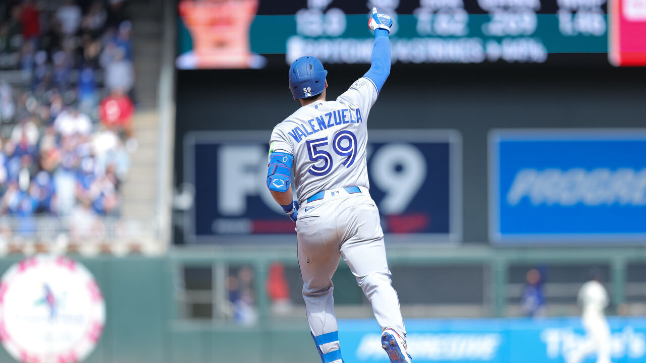 MINNEAPOLIS, MN - MAY 02: Toronto Blue Jays catcher Brandon Valenzuela (59) rounds the bases after hitting a two-run home run during the eighth inning of the MLB game between Toronto Blue Jays and the Minnesota Twins on May 2nd, 2026, at Target Field in Minneapolis, MN.