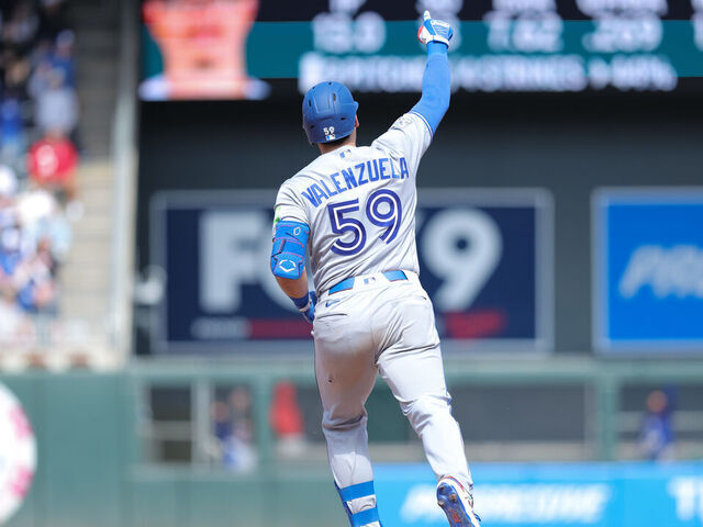 MINNEAPOLIS, MN - MAY 02: Toronto Blue Jays catcher Brandon Valenzuela (59) rounds the bases after hitting a two-run home run during the eighth inning of the MLB game between Toronto Blue Jays and the Minnesota Twins on May 2nd, 2026, at Target Field in Minneapolis, MN.
