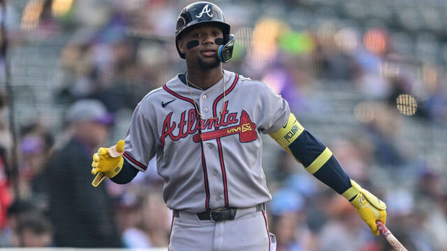 DENVER, CO - May 1: Atlanta Braves Ronald Acuña Jr. (13) prepares to bat in the first inning during a game between the Atlanta Braves and the Colorado Rockies at Coors Field on May 1, 2026 in Denver, Colorado.