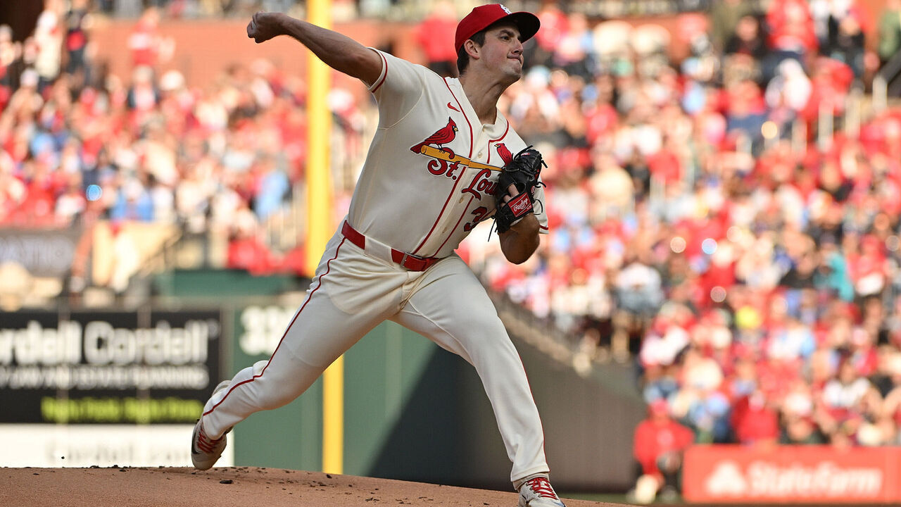 ST LOUIS, MISSOURI - MAY 2: Pitcher Michael McGreevy #36 of the St. Louis Cardinals delivers a pitch against the Los Angeles Dodgers during the first inning at Busch Stadium on May 2, 2026 in St Louis, Missouri.