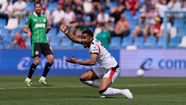 SASSUOLO, ITALY - MAY 03: Christopher Nkunku of AC Milan reacts during the Serie A match between US Sassuolo Calcio and AC Milan at Mapei Stadium Citta del Tricolore on May 03, 2026 in Sassuolo, Italy.