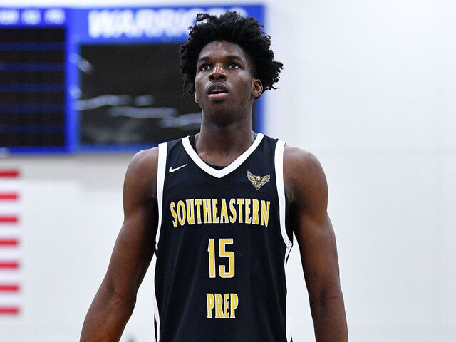 TORRANCE, CA - FEBRUARY 13: Southeastern Prep forward Obinna Ekezie Jr. (5) shoots a free throw during the Grind Session Los Angeles high school basketball tournament on February 13, 2026 at El Camino College in Torrance, CA.