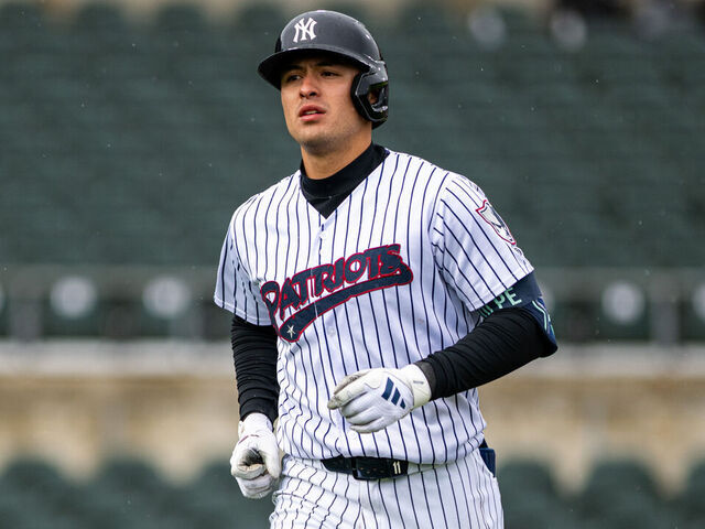 Anthony Volpe of the Somerset Patriots exits the field during a Minor League Baseball game at TD Bank Ballpark in Bridgewater, United States, on April 16, 2026.