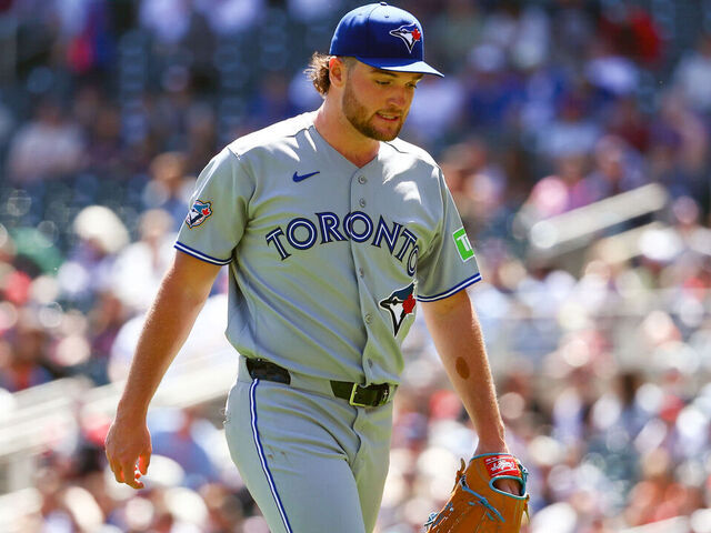 MINNEAPOLIS, MN - MAY 03: Trey Yesavage #39 of the Toronto Blue Jays looks on during the game between the Toronto Blue Jays and the Minnesota Twins at Target Field on Sunday, May 3, 2026 in Minneapolis, Minnesota.