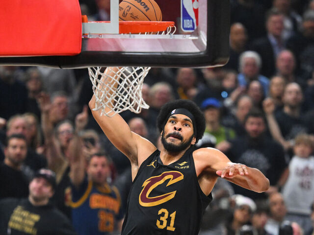 CLEVELAND, OHIO - MAY 03: Jarrett Allen #31 of the Cleveland Cavaliers dunks the ball against the Toronto Raptors during the third quarter in Game Seven of the First Round of the NBA Eastern Conference Playoffs at Rocket Arena on May 03, 2026 in Cleveland, Ohio.