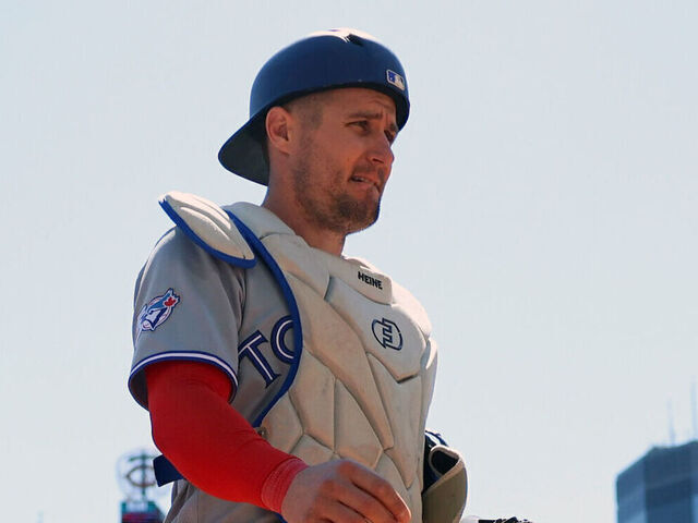 MINNEAPOLIS, MN - MAY 03: Tyler Heineman #55 of the Toronto Blue Jays looks on prior to the game between the Toronto Blue Jays and the Minnesota Twins at Target Field on Sunday, May 3, 2026 in Minneapolis, Minnesota.