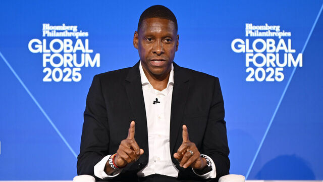 NEW YORK, NEW YORK - SEPTEMBER 24: Masai Ujiri speaks onstage at the Bloomberg Philanthropies Global Forum 2025 at The Plaza Hotel on September 24, 2025 in New York City.