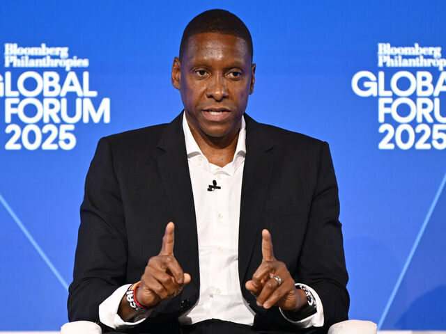 NEW YORK, NEW YORK - SEPTEMBER 24: Masai Ujiri speaks onstage at the Bloomberg Philanthropies Global Forum 2025 at The Plaza Hotel on September 24, 2025 in New York City.