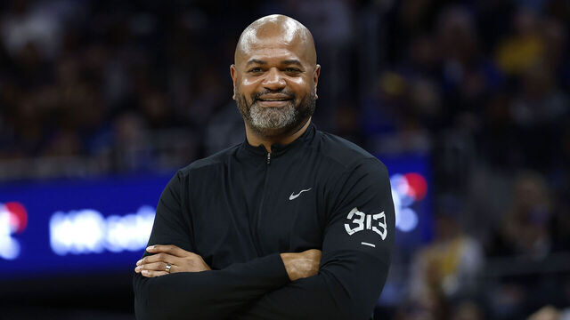 SAN FRANCISCO, CALIFORNIA - MARCH 08: Head coach J.B. Bickerstaff of the Detroit Pistons looks on against the Golden State Warriors during the second half of an NBA basketball game at Chase Center on March 08, 2025 in San Francisco, California.