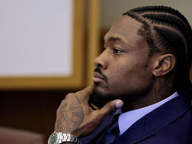 Dedham, MA - May 4: Stefon Diggs sits at the defense table before the start of jury selection in his assault trial in Dedham District Court on May 4, 2026.