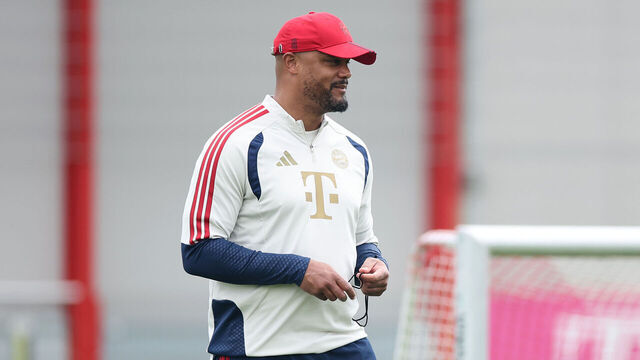 MUNICH, GERMANY - MAY 05: Vincent Kompany, Head Coach of FC Bayern Munich, looks on during the training session one day ahead of the UEFA Champions League 2025/26 Semi Final Second Leg match at Football Arena Munich on May 05, 2026 in Munich, Germany.