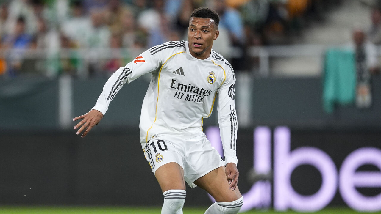 SEVILLA, SPAIN - APRIL 24: Kylian Mbappe of Real Madrid in action during the Spanish league, LaLiga EA Sports, football match played between Real Betis and Real Madrid at La Cartuja stadium on April 24, 2026, in Sevilla, Spain.