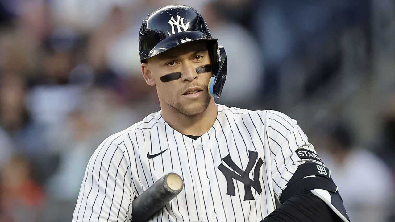 NEW YORK, NEW YORK - MAY 04: Aaron Judge #99 of the New York Yankees in action against the Baltimore Orioles at Yankee Stadium on May 04, 2026 in New York City. The Yankees defeated the Orioles 12-1.